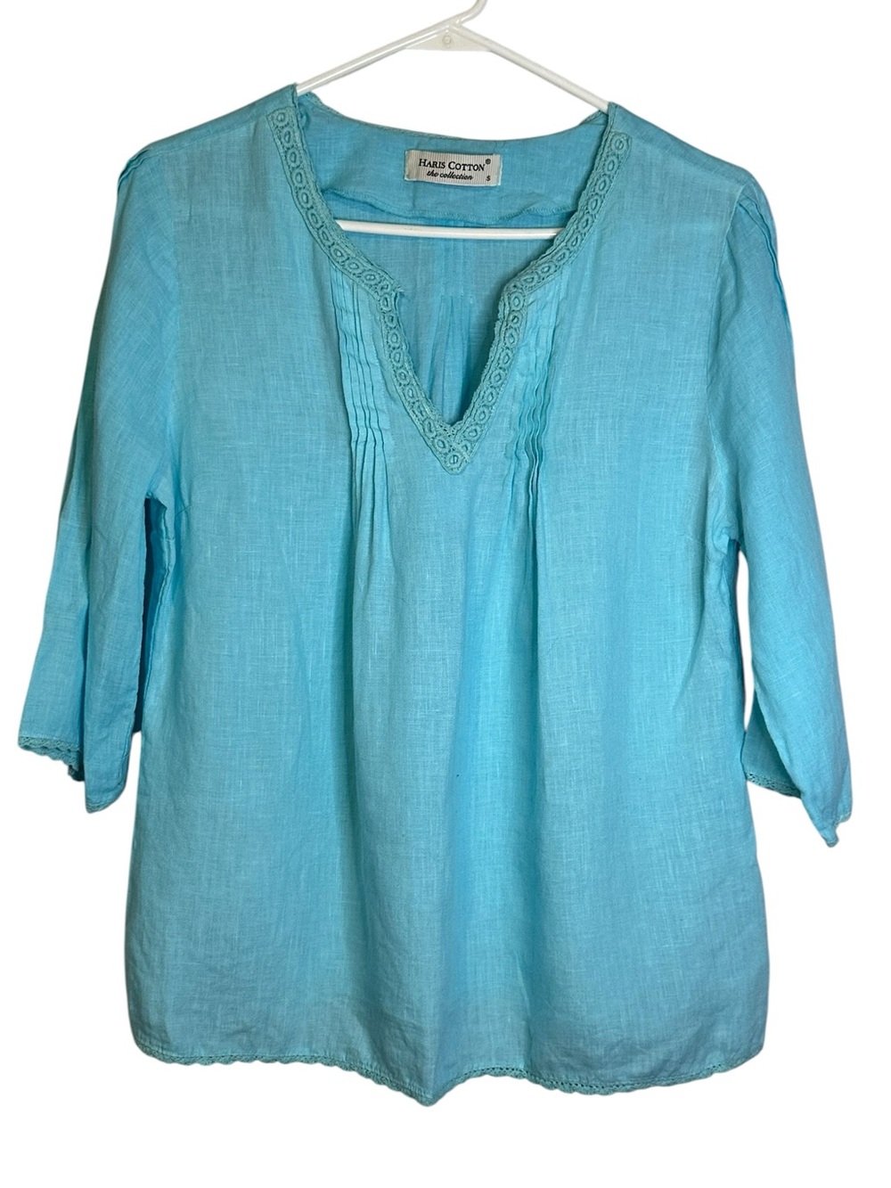 Haris Cotton 100% Linen Aqua Greek Tunic Top Beach Coastal Resort Boho Small